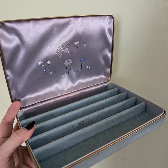 Vintage Gray Blue Floral Jewelry Box - Picture 11 of 13